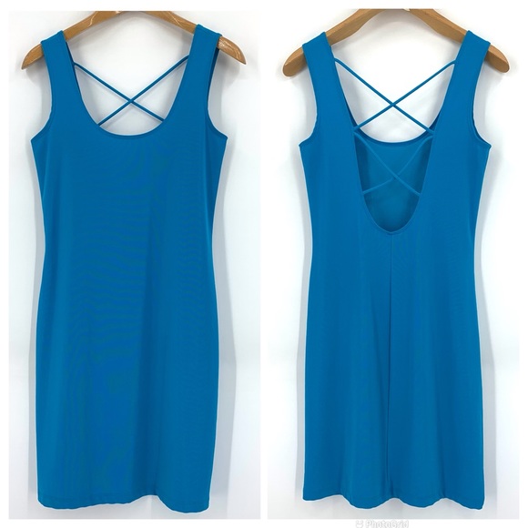 Frederick's of Hollywood Cerulean Blue Plunging Neck Open Back Body Con Dress, M - Picture 13 of 15